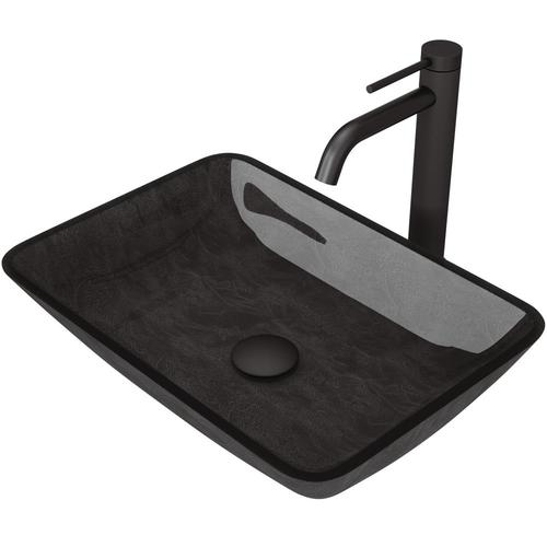 VIGO Onyx Gray Onyx Glass Vessel Rectangular Bathroom Sink with Faucet