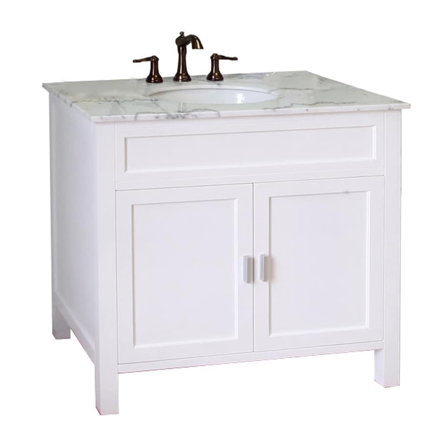 Bellaterra Home 36-in White Single Sink Bathroom Vanity with White Natural Marble Top at Lowes.com