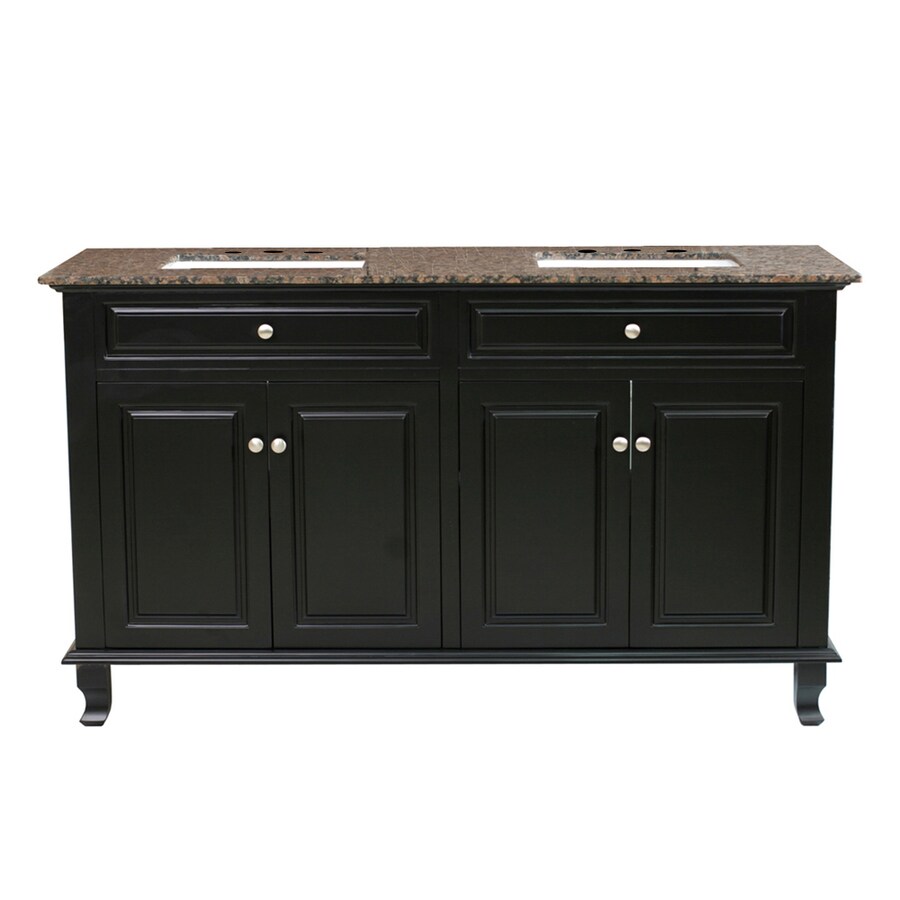 Bellaterra Home 62-in Ebony Double Sink Bathroom Vanity with Baltic Brown Natural Marble Top