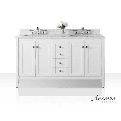 Shelton 60 In White Double Sink Bathroom Vanity With White Natural Marble Top