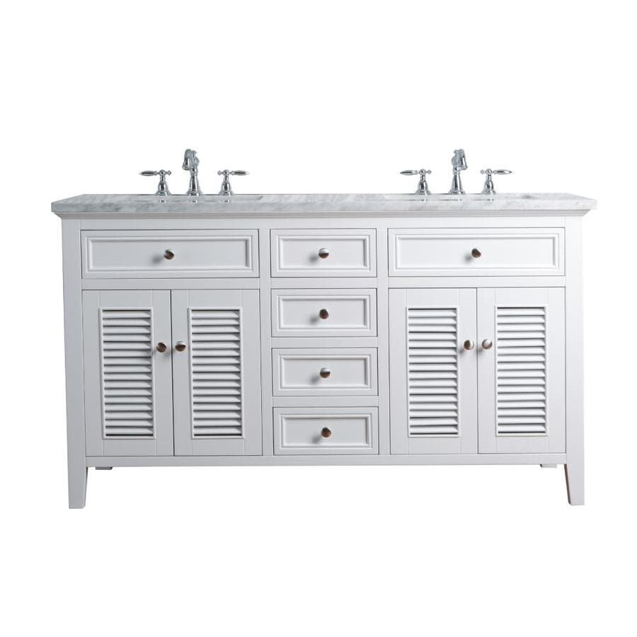 Stufurhome 60-in White Double Sink Bathroom Vanity with ...