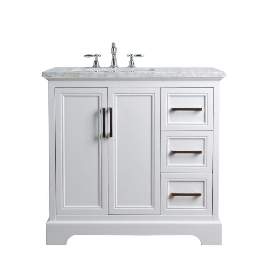Stufurhome 36-in White Single Sink Bathroom Vanity with Carrara White Natural Marble Top at ...