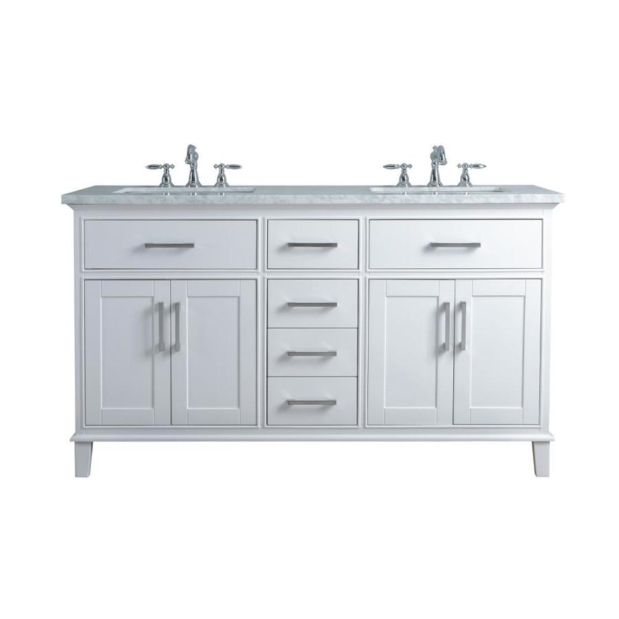 Stufurhome 60 In White Double Sink Bathroom Vanity With Carrara