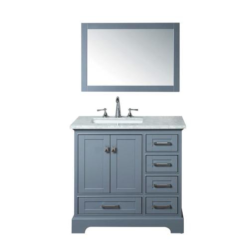 Stufurhome 36 In Gray Single Sink Bathroom Vanity With Carrara White 0691