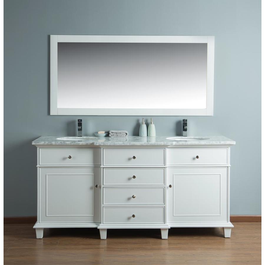 Stufurhome 72-in White Double Sink Bathroom Vanity with Carrara White ...