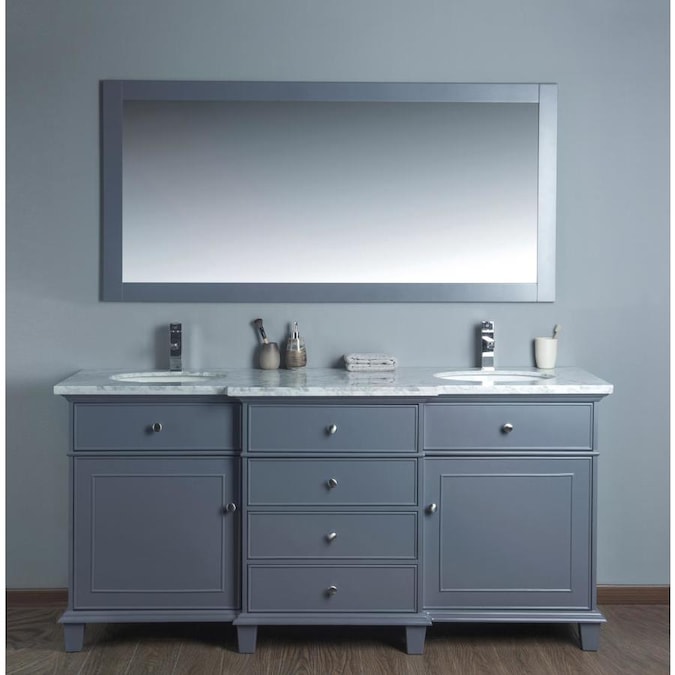 Stufurhome 72-in Gray Double Sink Bathroom Vanity with Carrara White ...