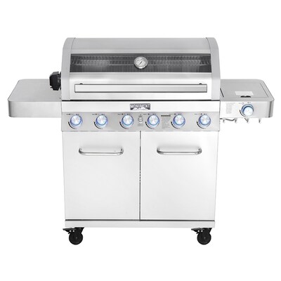 Monument Clearview Stainless Steel 6-Burner Liquid Propane and Natural Gas Grill with 1 Side Burner with Rotisserie Burner and Integrated Smoker Box