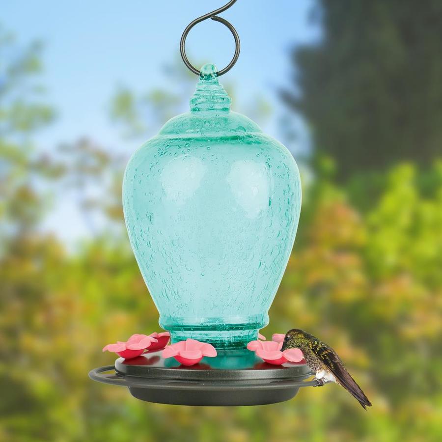 Wild Wings Artisan collection Teal Glass Nectar Hummingbird Feeder in ...