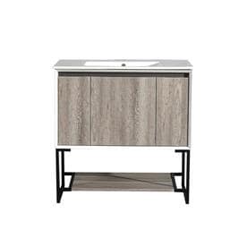 Swiss Madison Marseille 36.6-in White/Wax Oak Single Sink Bathroom Vanity with White Ceramic Top