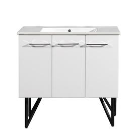 Swiss Madison Annecy 36.6-in Brushed Aluminium Single Sink Bathroom Vanity with White Ceramic Top