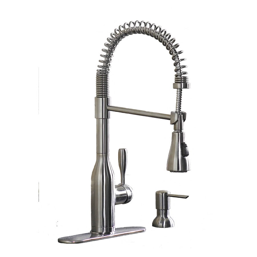 Shop AquaSource Stainless Steel 1 Handle Pull Down Kitchen Faucet