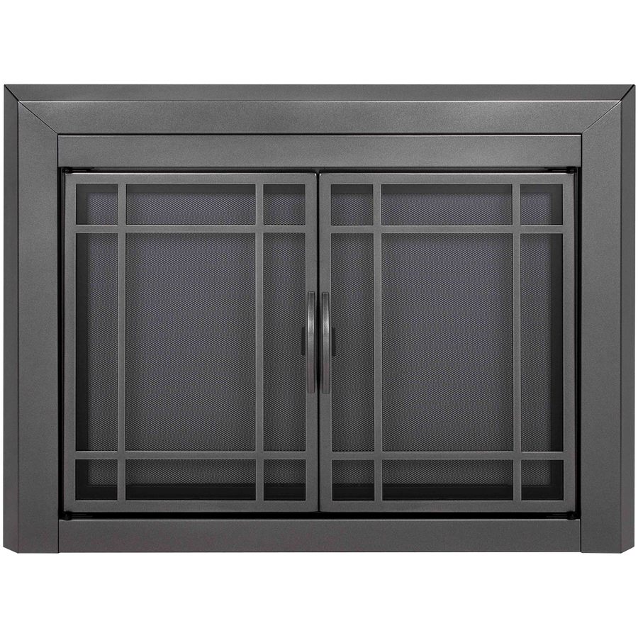 Edinburg Gunmetal Small Cabinet Style Fireplace Doors With Smoke Tempered Glass