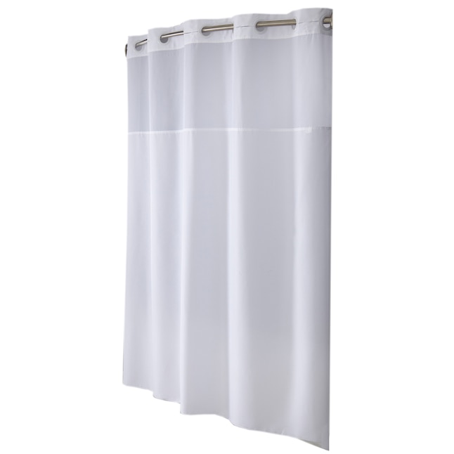 Polyester White Solid Shower Curtain, Hookless White Shower Curtain With Window