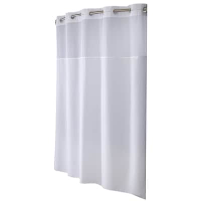 Polyester White Solid Shower Curtain, White Waffle Hookless Shower Curtain