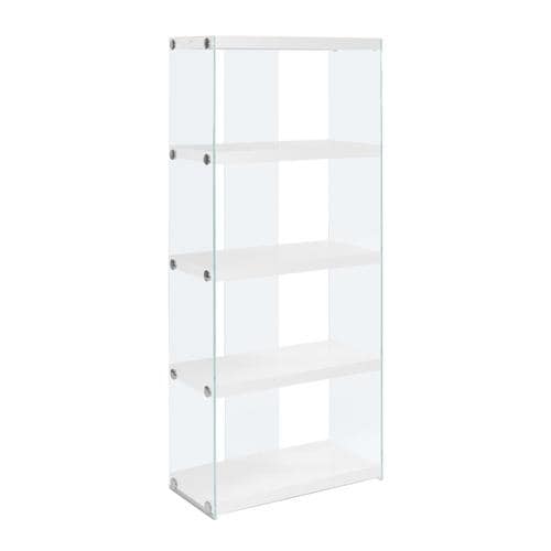 Monarch Specialties Glossy White Glass 4Shelf Bookcase in the
