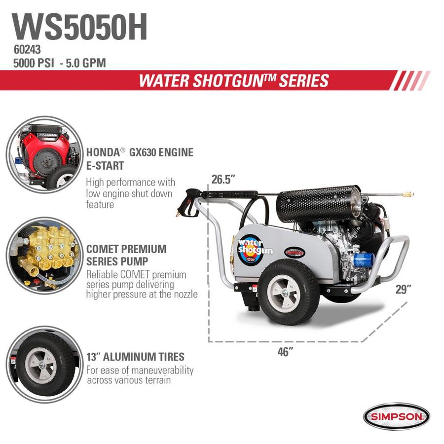 Simpson 60243 industrial duty 5000 psi deals 5.0 gpm cold water gas pressure washer