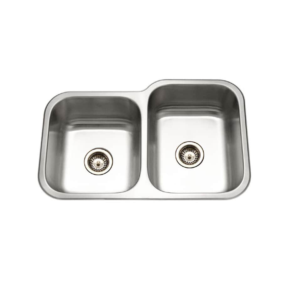 HOUZER Elite 20-in x 32-in Lustrous Satin Double-Basin Stainless Steel ...