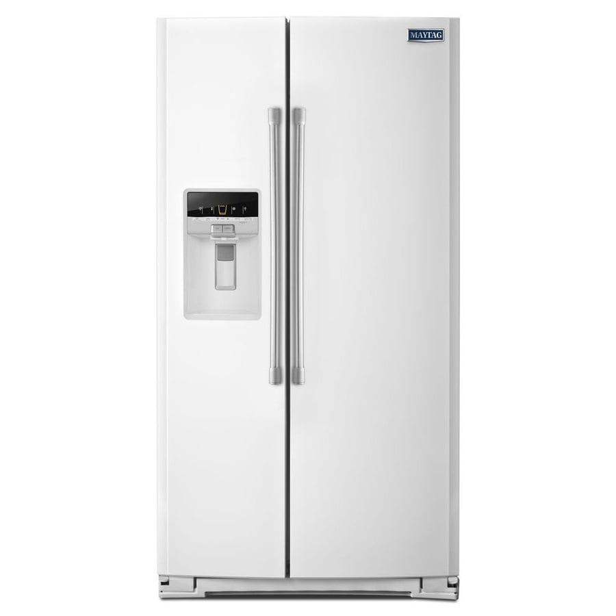 Maytag 25.6 cu. ft. Side by Side Refrigerator in White with Stainless Steel  Handles – BrickSeek