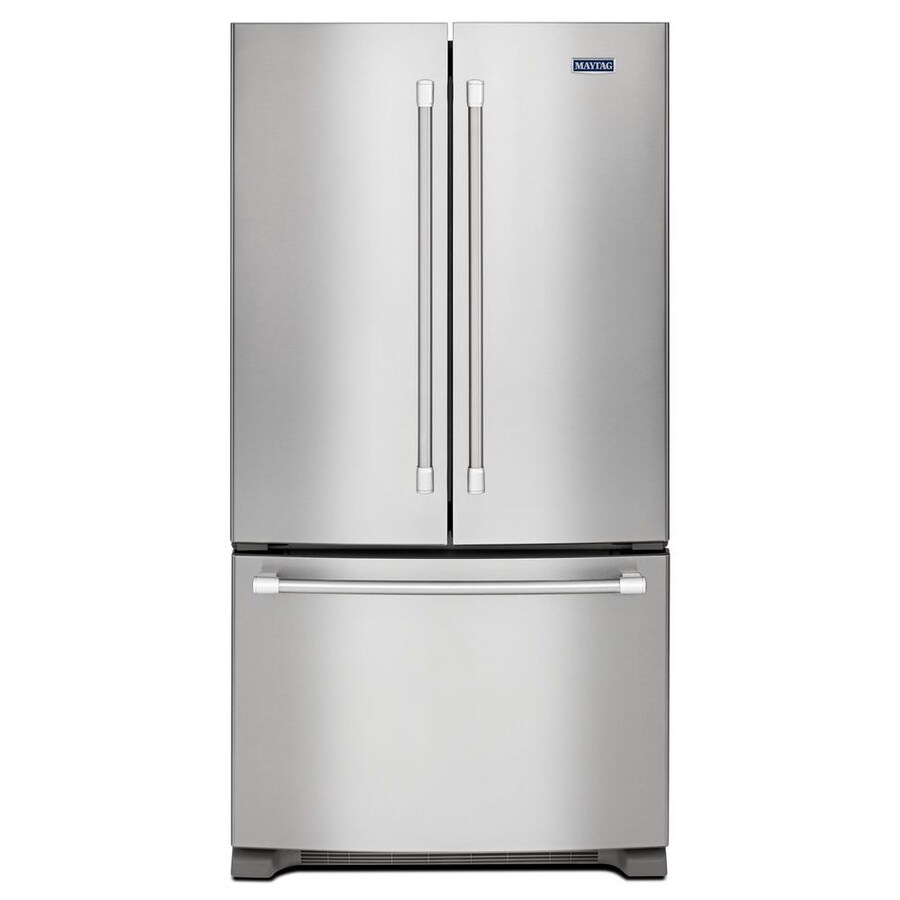 Maytag 22 1 Cu Ft French Door Refrigerator With Single Ice Maker Stainless Steel Energy Star In The French Door Refrigerators Department At Lowes Com