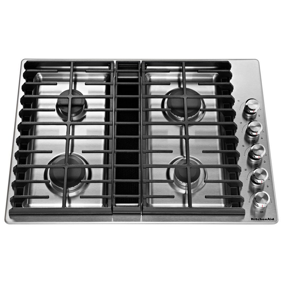 KitchenAid 30in 4 Burners Stainless Steel Gas Cooktop with Downdraft