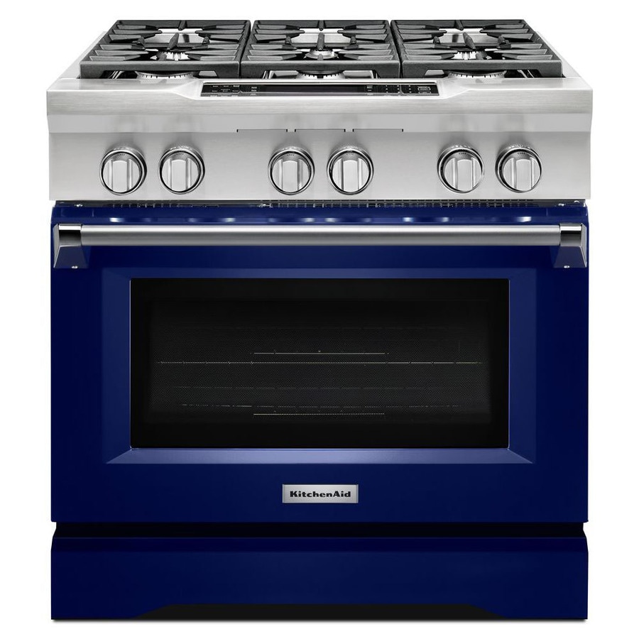 Kitchenaid Deep Recessed 6 Burner Self Cleaning Convection Single Kitchenaid Deep Recessed 6 Burner Self Cleaning Convection Single Oven Dual Fuel Range Cobalt Blue Common 36 Inch Actual In
