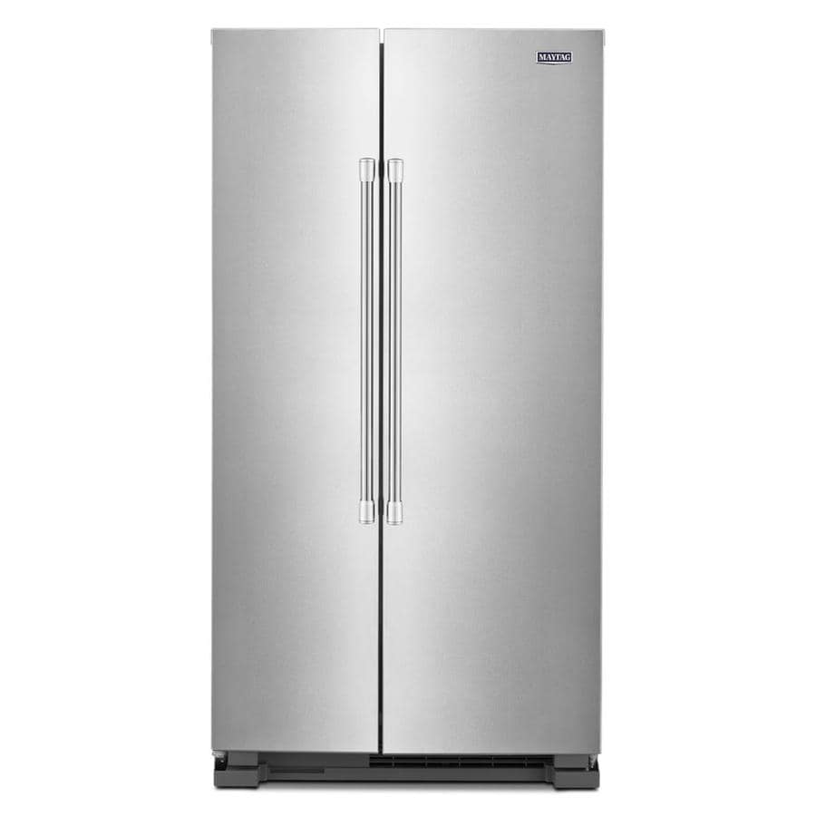 Maytag 24.9-cu ft Side-by-Side Refrigerator (Fingerprint Resistant Stainless Steel) in the Side 