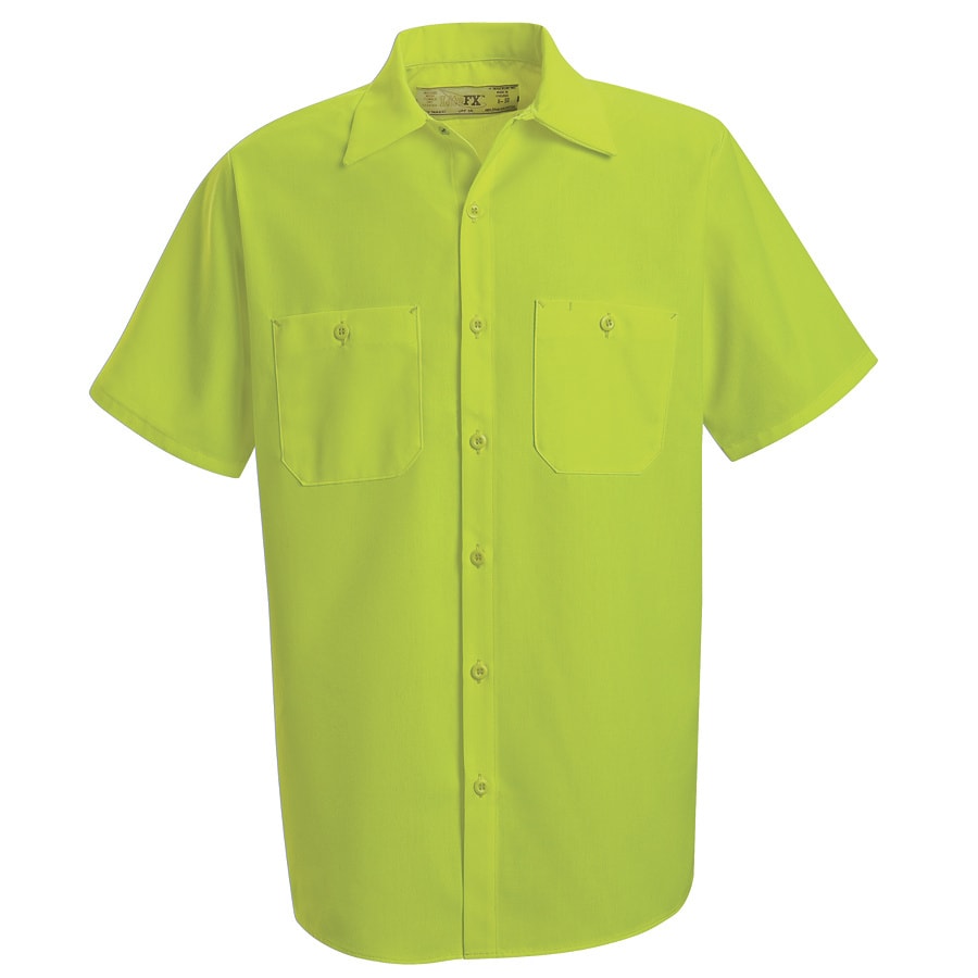 Red Kap Men's Large Fluorescent Yellow Poplin Polyester Short Sleeve
