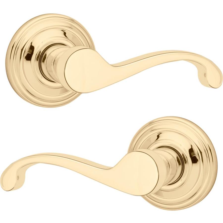 Kwikset Kwikset Signatures Commonwealth Polished Brass Universal Passage Door Handle in the Door