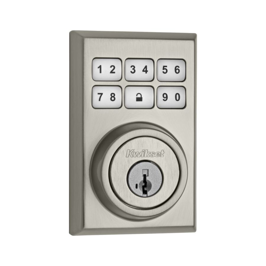 Kwikset Smartcode 910 Satin Nickel Single Cylinder Deadbolt 1 Cylinder Smartkey Electronic Deadbolt Lighted Keypad Built In Z Wave In The Electronic Door Locks Department At Lowes Com