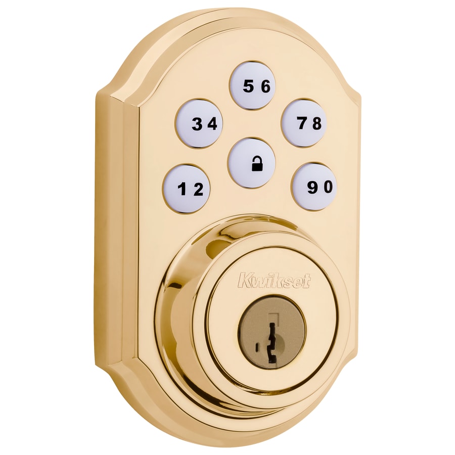 Kwikset SmartCode 909 Lifetime Polished Brass Single-Cylinder Deadbolt 1-Cylinder Smartkey Electronic Deadbolt Lighted Keypad