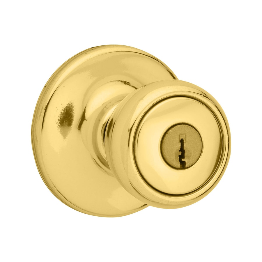 Kwikset Mobile Home Tylo Polished Brass Keyed Entry Door Knob in the
