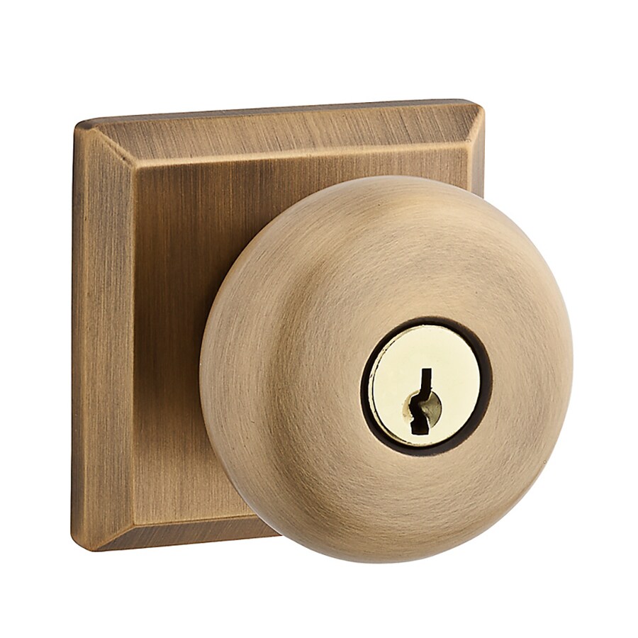 BALDWIN Reserve Round Matte Brass and Black Keyed Entry Door Knob at