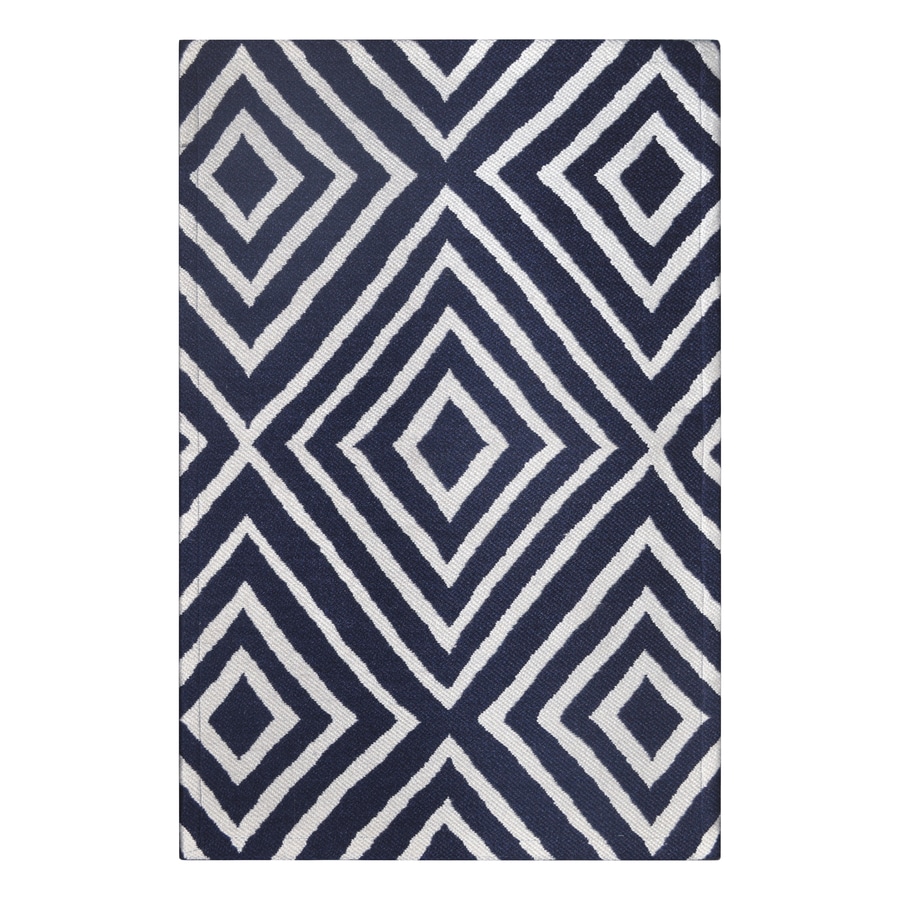 allen + roth Blue Rectangular Indoor/Outdoor MachineMade Throw Rug