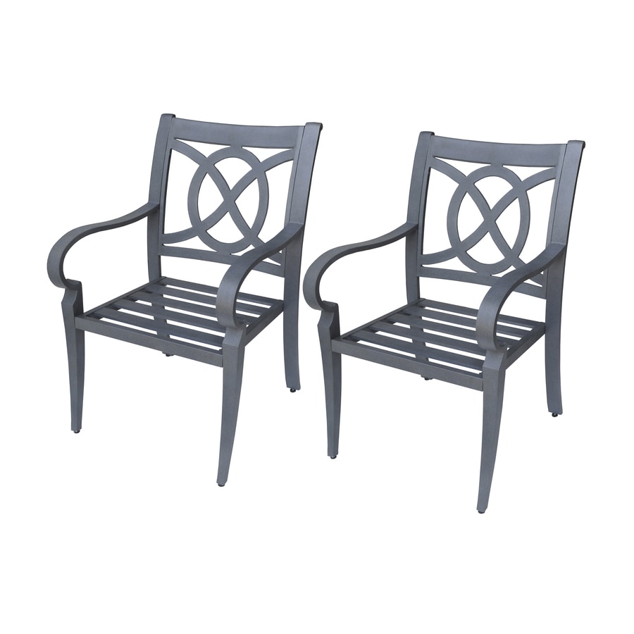 Allen Roth Set Of 2 Newstead Gray Textured Slat Seat Aluminum Allen Roth Set Of 2 Newstead Gray Textured Slat Seat Aluminum Patio Dining Chairs