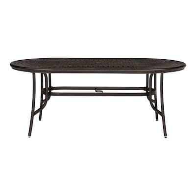 allen + roth - Queensbury Oval Outdoor Dining Table 41.73-in W x 73.6-in L with Umbrella Hole