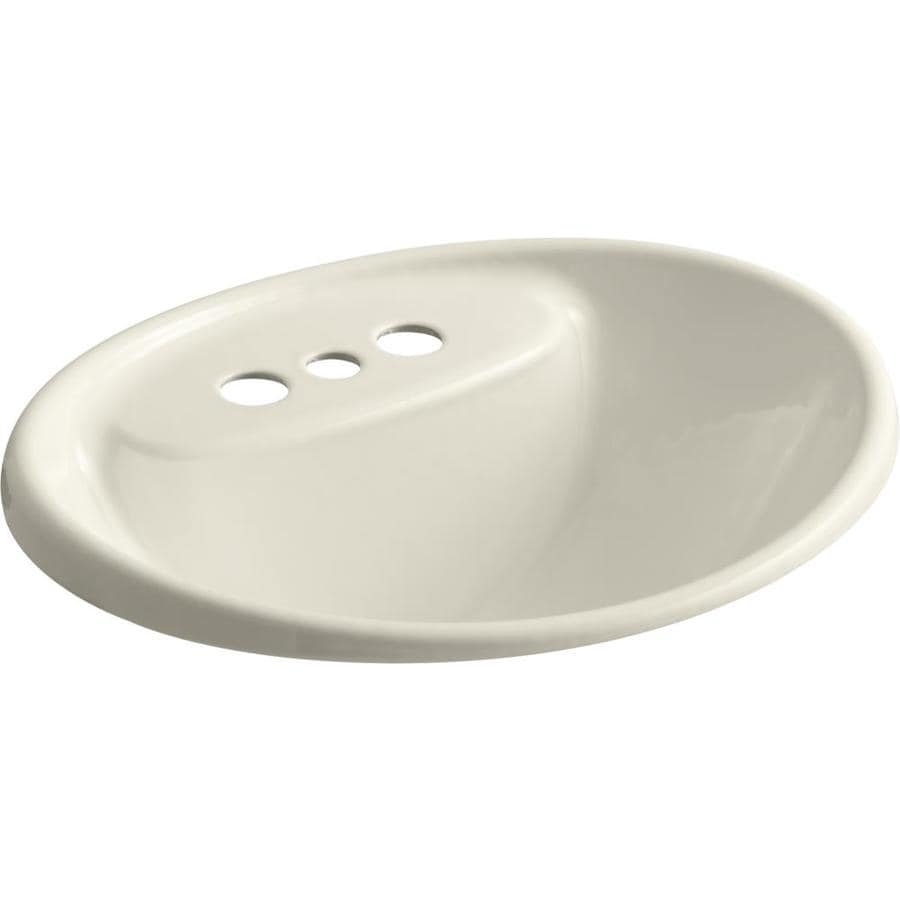 KOHLER Tides Almond Cast Iron Drop-in Oval Bathroom Sink with Overflow