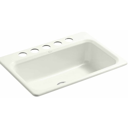 KOHLER 22-in x 31-in Dune Single-Basin Cast Iron Undermount 5-Hole ...