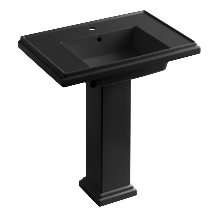 KOHLER Tresham 34.625in H Black Black Fire Clay Pedestal Sink Combo at