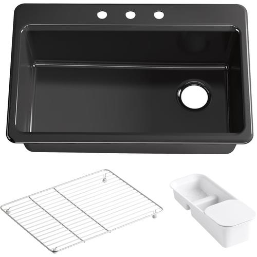 KOHLER Riverby Drop-In 33-in x 22-in Black Single Bowl 3-Hole ...