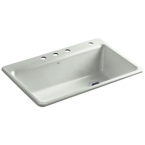 KOHLER Riverby Drop-In 33-in x 22-in Sea Salt Single Bowl 4-Hole ...