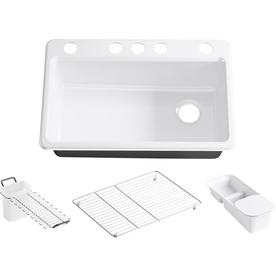 Cast Iron Kitchen Sinks At Lowes Kohler Riverby 33 In X 22 White Single Basin Undermount 5