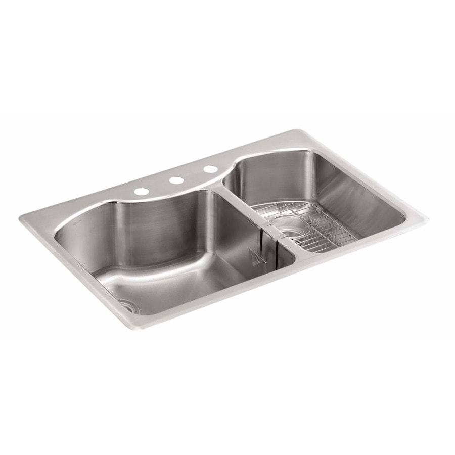 KOHLER 22-in x 33-in Double-Basin Stainless Steel ...