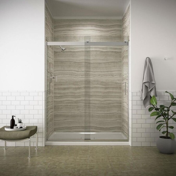 Kohler Levity 74 In H X 56 625 In To 59 625 In W Frameless Sliding Bright Silver Shower Door Clear Glass In The Shower Doors Department At Lowes Com