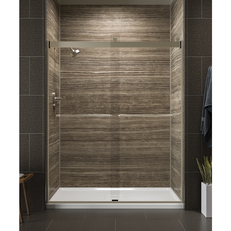 KOHLER Levity 74in H x 56.625in to 59.625in W Frameless Sliding Anodized Brushed Bronze