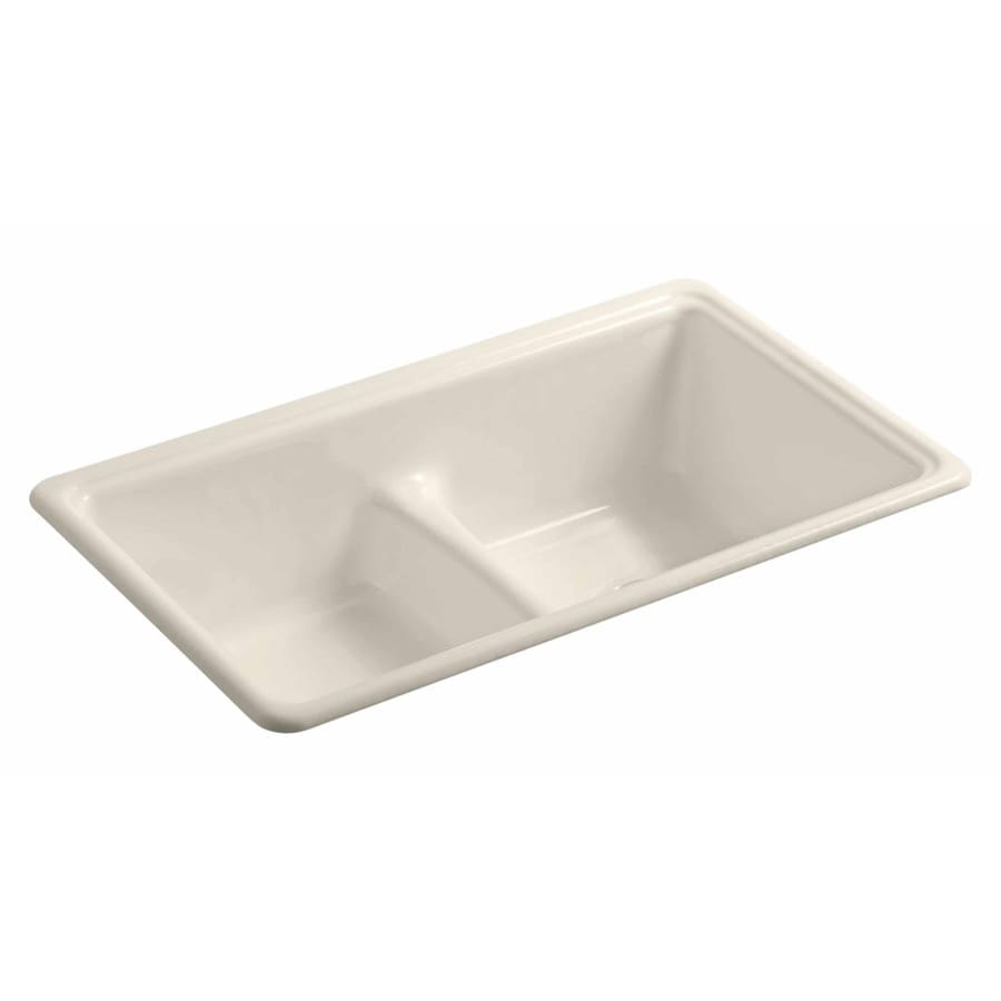 Shop KOHLER 19.375-in x 33-in Almond Double-Basin Cast Iron Drop-in or ...