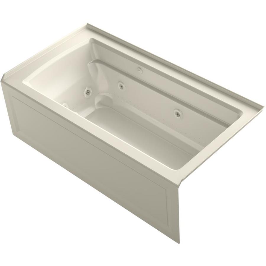 kohler archer almond rectangular drain acrylic hand right alcove tub combination lowes