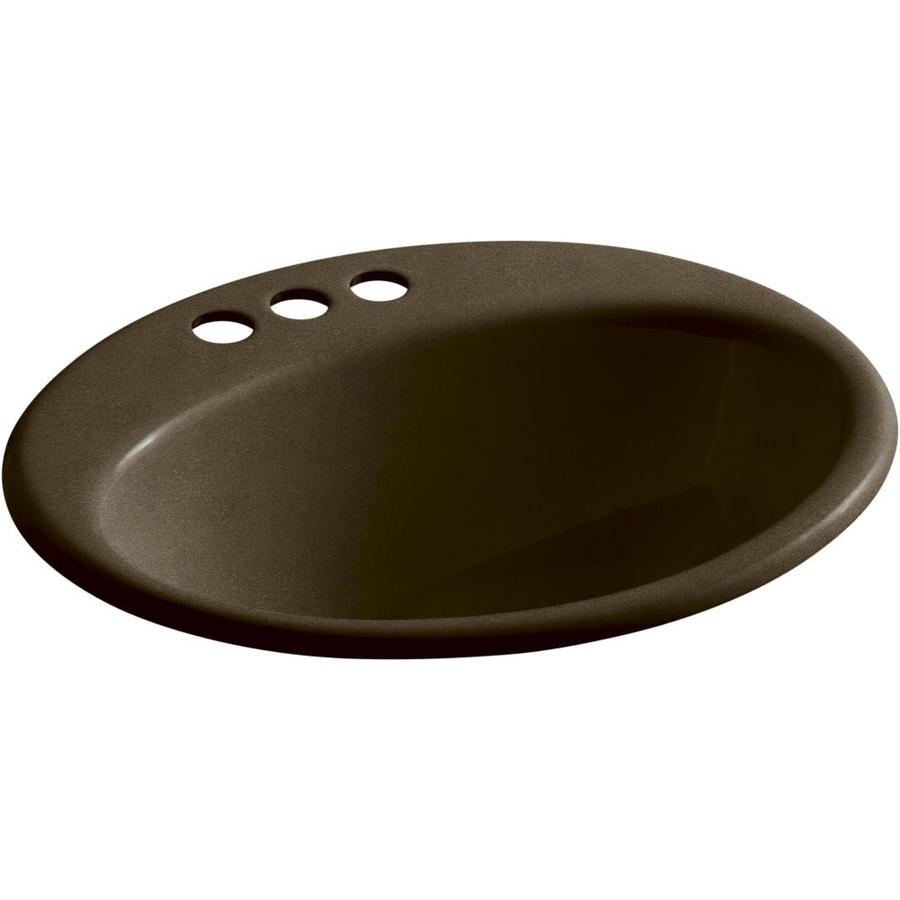 KOHLER Farmington Black 'N Tan Cast Iron DropIn Round Bathroom Sink