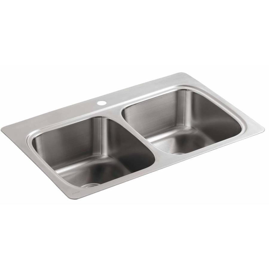 KOHLER 33in x 22in Stainless Steel DoubleBasin DropIn 1Hole