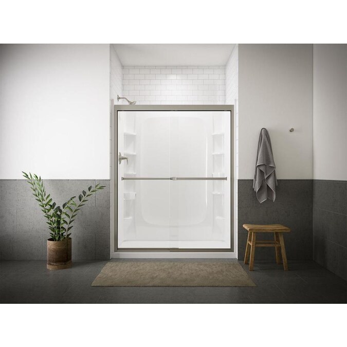 Sterling Meritor 54 375 In To 59 375 In W Frameless Nickel Sliding Shower Door In The Shower Doors Department At Lowes Com