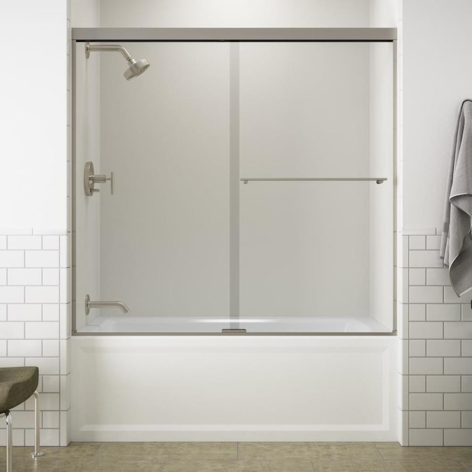 Kohler Revel 55 5 In H X 56 625 In To 59 625 In W Brushed Nickel Bathtub Door Clear Glass In The Shower Doors Department At Lowes Com